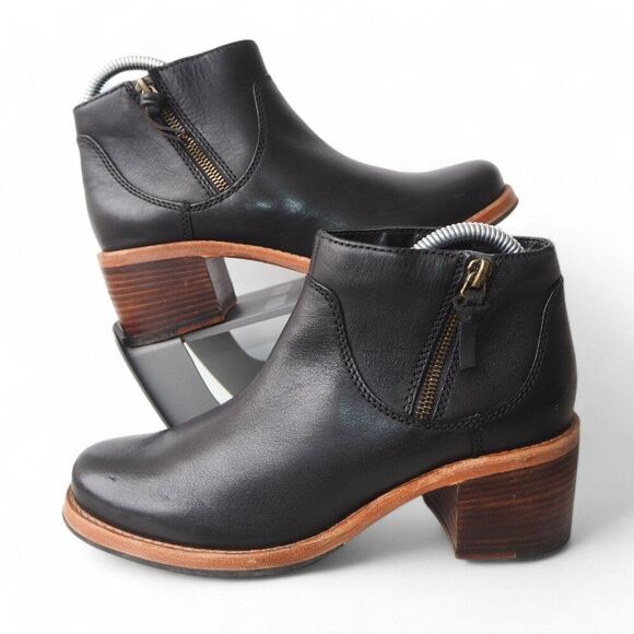 Clarks Clarkdale Dawn Size-zip Heeled Leather Ankle Boots Black Women's 7.5M - Picture 1 of 11